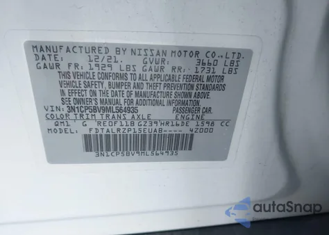 2021 Nissan Kicks S Xtronic Cvt z USA, uszkodzony, nr VIN 3N1CP5BV9ML564935